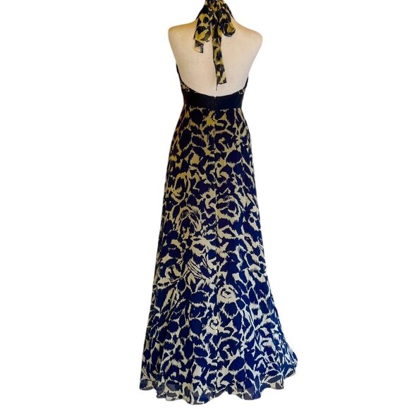 BCBGMaxAzria Formal Dress Halter Women's Sz 6 Deep plunge V Low Back Blue Silk - Picture 3 of 12